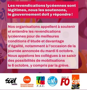 Soutien au mouvement lycéen ! Face à la colère de la jeunesse : des moyens,&nbsp;(…)